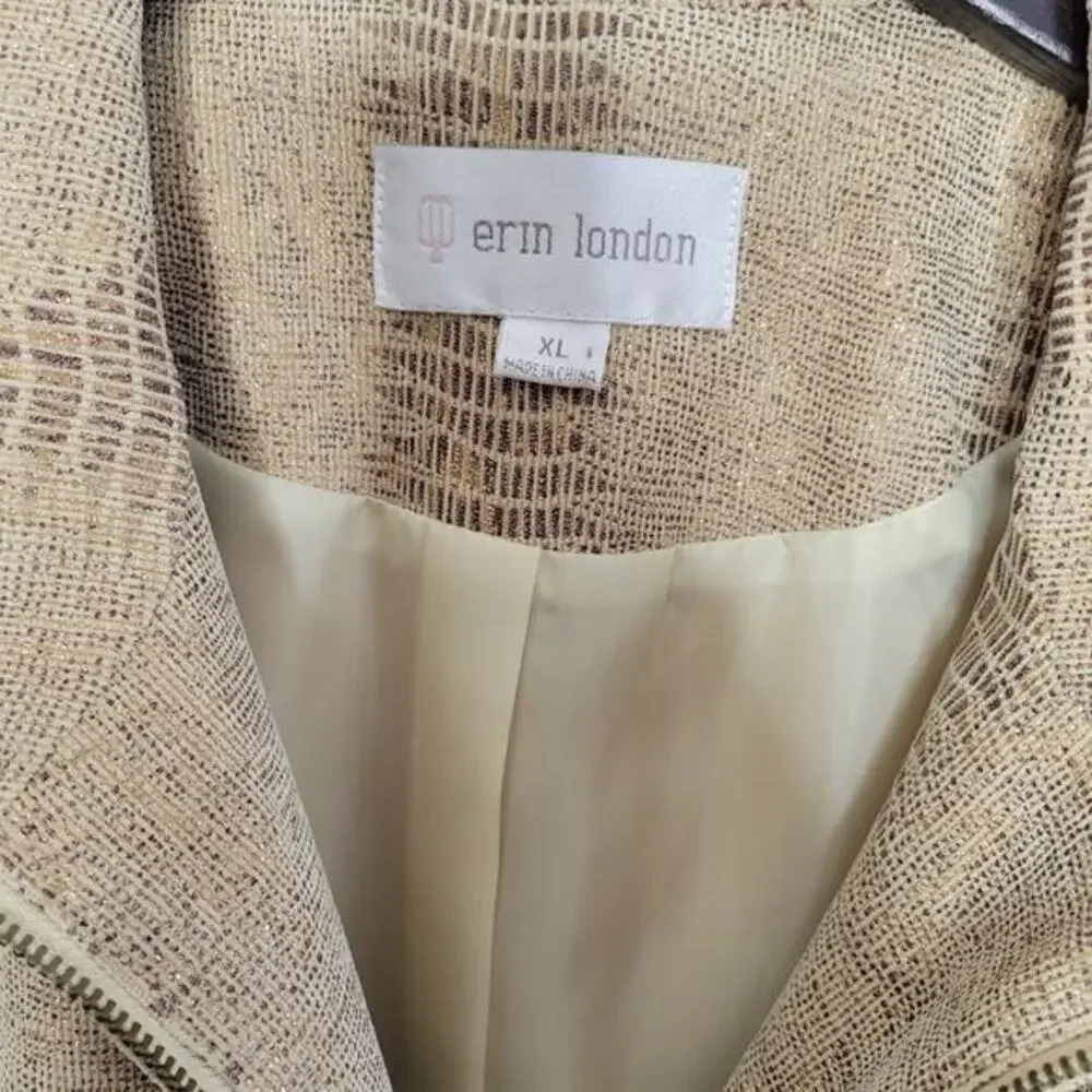 Erin London‎ Womens Jacket XL Animal Print Cream Gold Full Zip